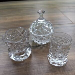Cut Crystal Toothpick Holders & Lidded Trinket Dish